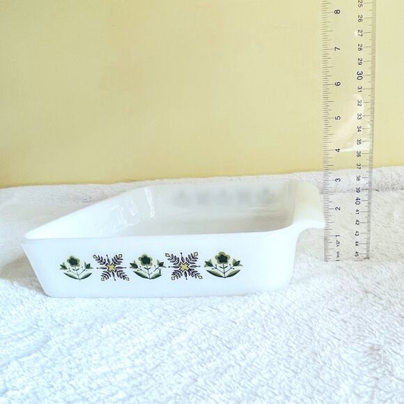 Vtg 60's Green Meadow Fire King Anchor Hocking Baking Dish 8" Square - Picture 3 of 10